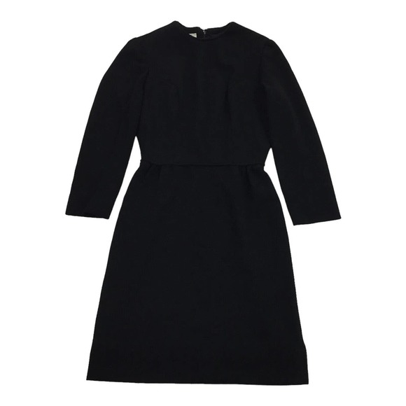 Vintage 1960s Sue Brett Knits Fit & Flare Dress S Solid Black Classic Union Made - Picture 1 of 10
